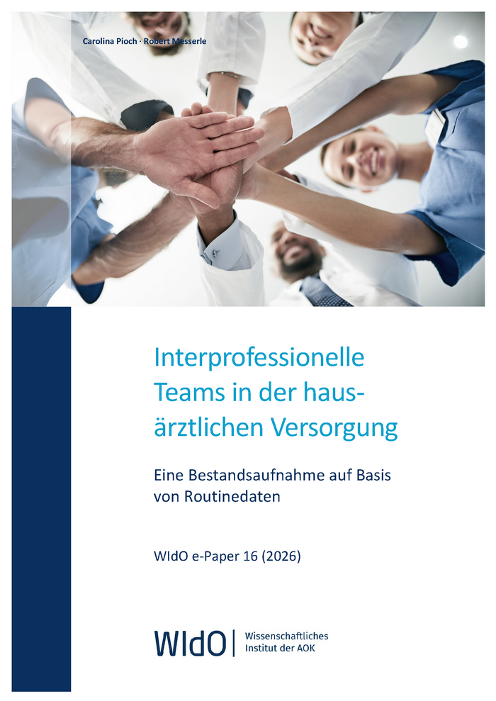 Cover des WIdO e-Papers "„Interprofessionelle Teams in der hausärztlichen Versorgung. Eine Bestandsaufnahme auf Basis von Routinedaten“